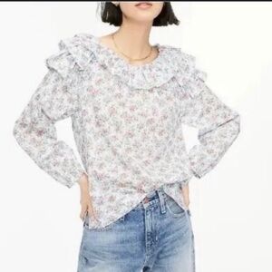 J Crew Liberty Winding Rose Ruffle long sleeve Blouse Top Floral Size Small